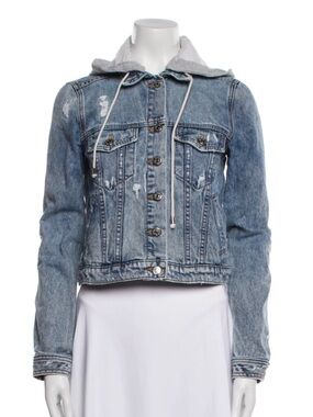 Veronica Beard Faded Blue Denim Jacket with Gray Hood